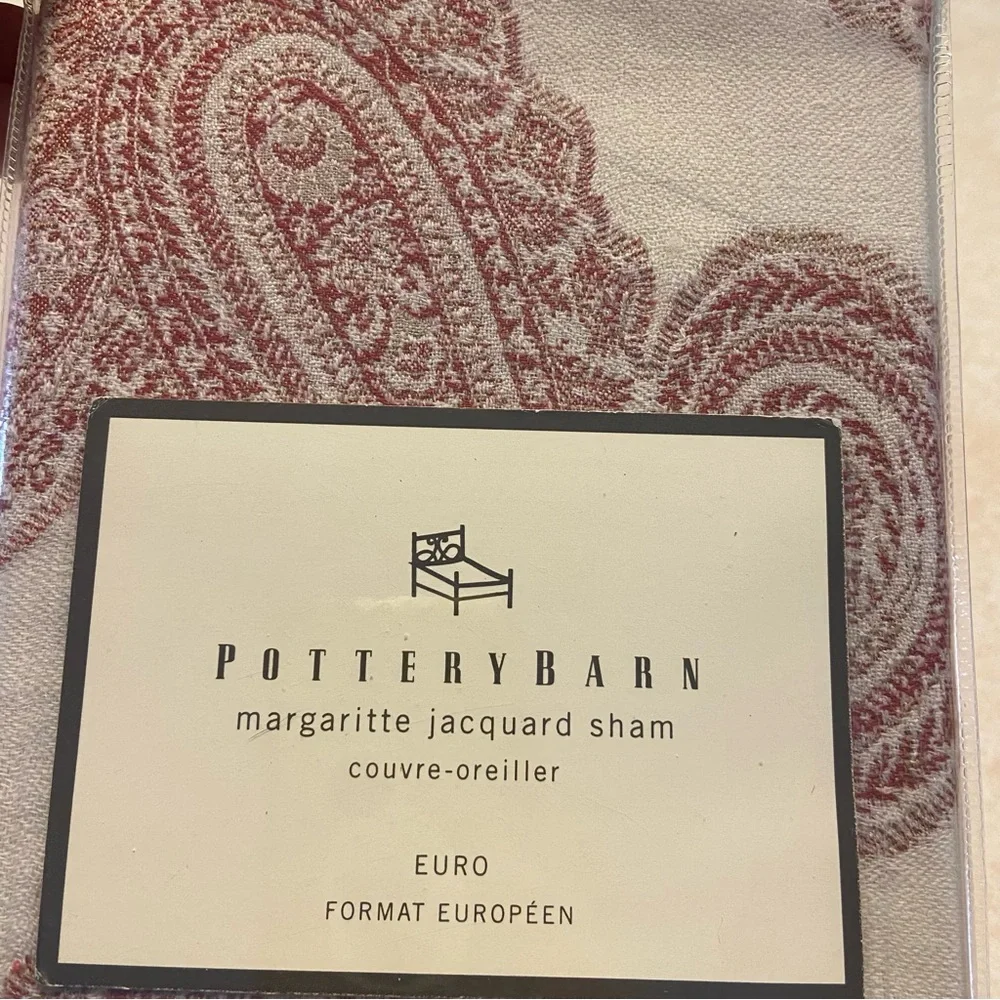 Pottery Barn Pillow Sham Margaritte Jacquard Red Paisley Wool Blend European New